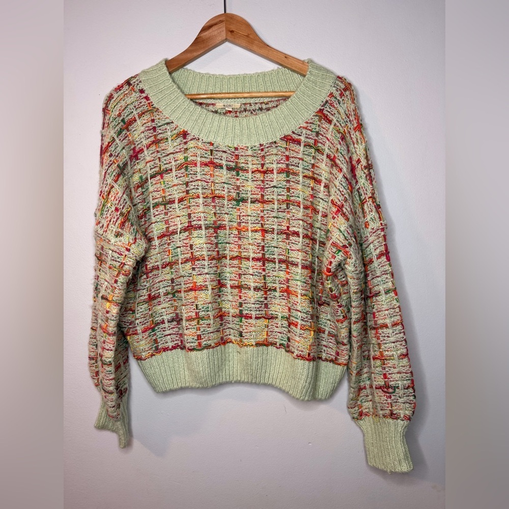 KORI America Chunky Knit Cropped Sweater Boho Multicolor Confetti Size S